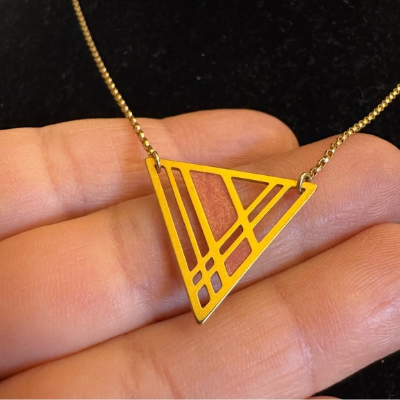 Vintage 1/20 14k Gold Filled Plaid Triangle Pendant Necklace Triangle 17" - Picture 8 of 16